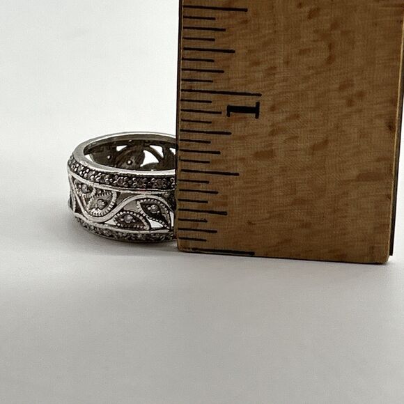 Sterling Silver 925 ADI Wide CZ Eternity Band Ring Missing One Stone - Picture 9 of 14